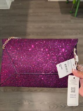Urban Expressions Magenta Glitter Envelope Clutch with Chain